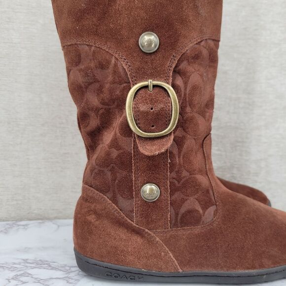 Coach Meyer Mid Winter Boots Brown Logo Signature Suede Women's Size 8.5 - Picture 2 of 15